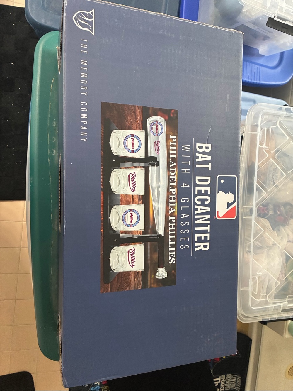 New in Sealed Box Phillies Bat Decanter Set with 4 Glasses and Display Stand